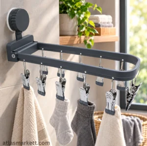 Foldable wall-mounted laundry hanger with 12 clips for socks, underwear and small garments