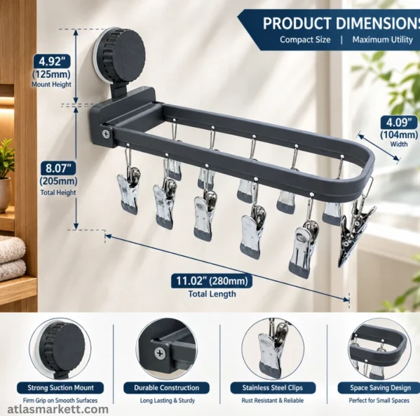 Laundry hanger with 12 clips holding socks, underwear, towels and lightweight clothes