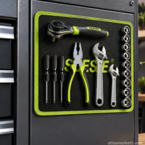 Flexible magnetic tool mat with 83 strong magnets holding metal tools and parts