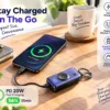 Mini 5000mAh power bank for phones with built-in USB-C cable and digital battery display