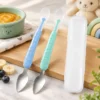 Two piece baby feeding spoon set with silicone feeding ends and fruit scrapers