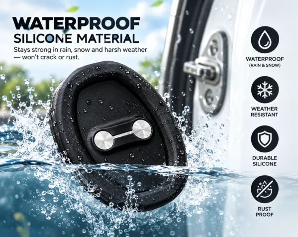 Silicone car door latch cover helping keep rain and snow away from the door lock area